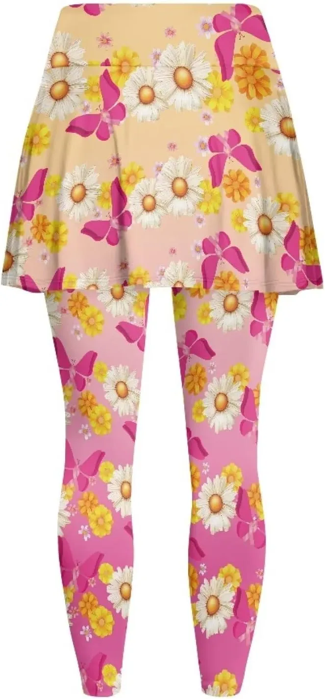 Youngerbaby Woman Tennis Skirted Leggings with Pockets Workout Skirted High Waisted Yoga Legging with Skirts XS-3XL