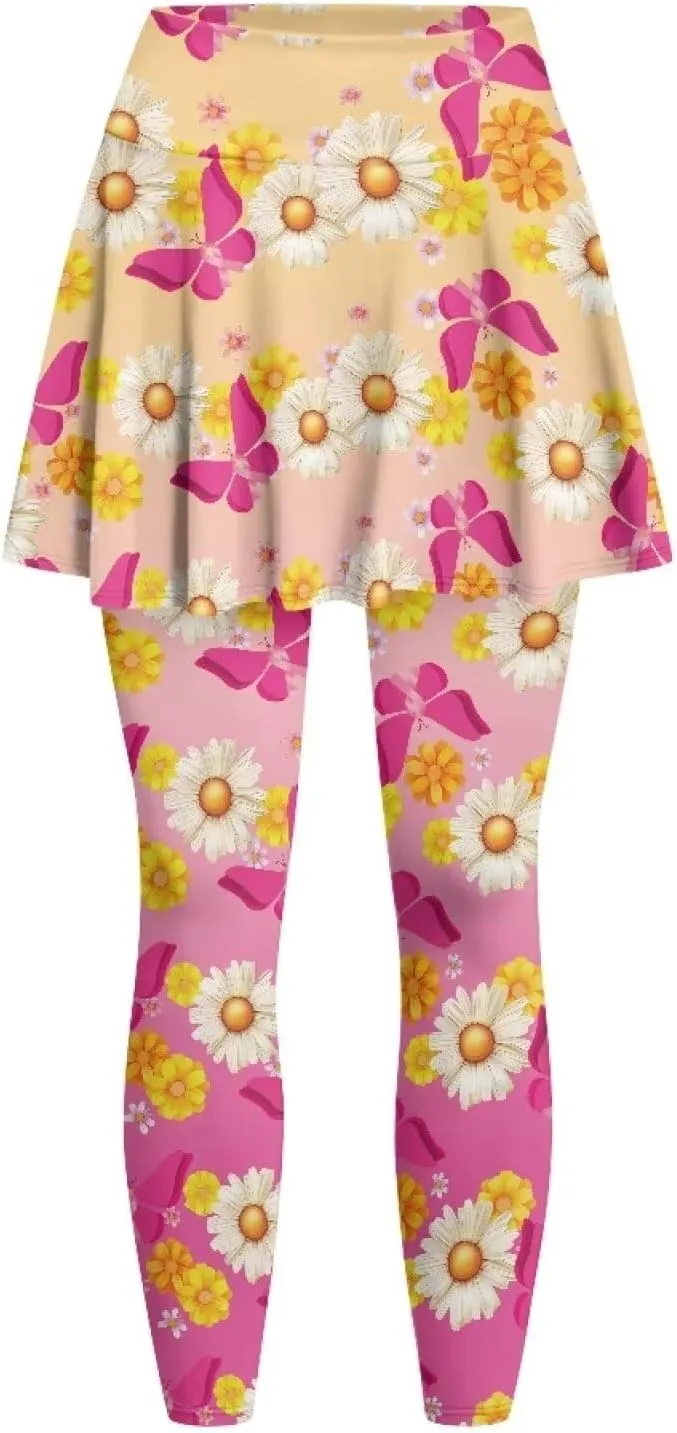 Youngerbaby Woman Tennis Skirted Leggings with Pockets Workout Skirted High Waisted Yoga Legging with Skirts XS-3XL