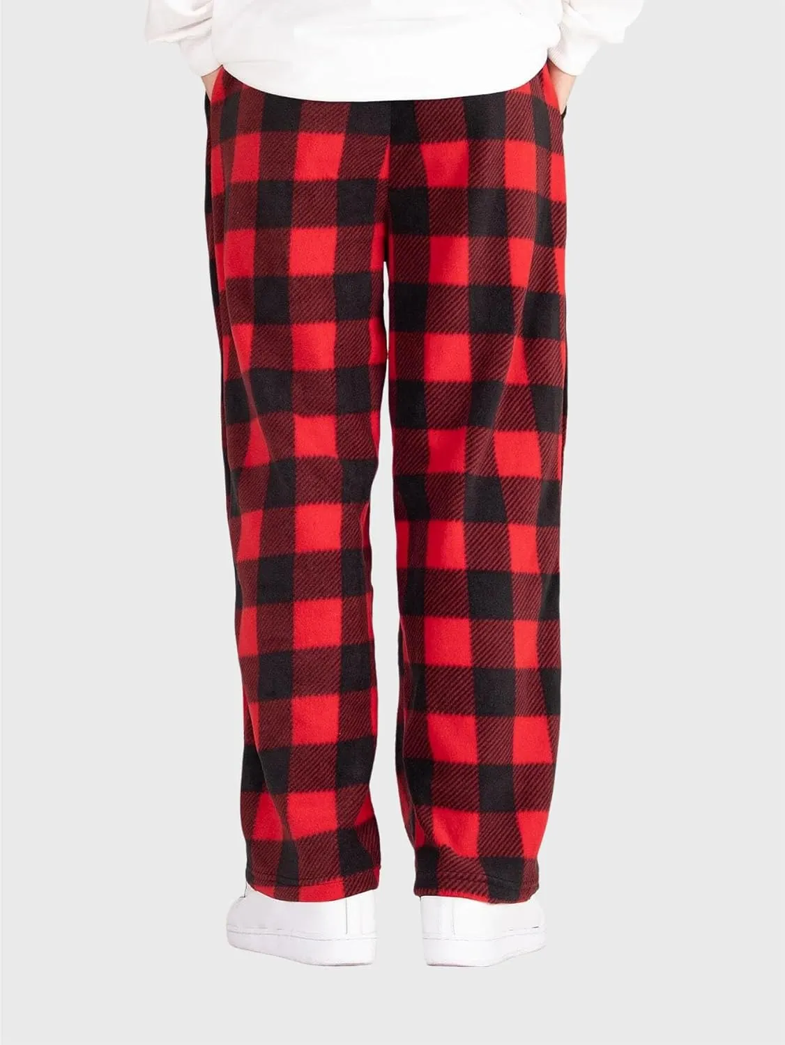 ZAFUL Men's Plaid Print Casual Pants Loose Fit Straight Plush Pajama Pants Fleece Sweatpants Drawstring Waist Lounge Joggers