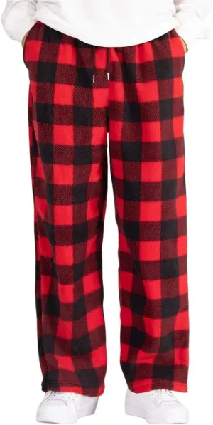 ZAFUL Men's Plaid Print Casual Pants Loose Fit Straight Plush Pajama Pants Fleece Sweatpants Drawstring Waist Lounge Joggers