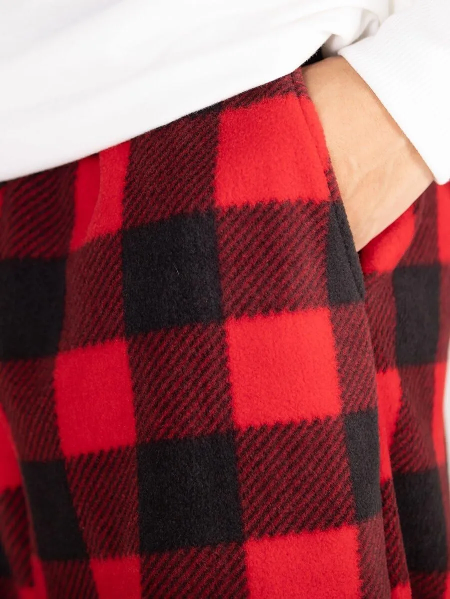 ZAFUL Men's Plaid Print Casual Pants Loose Fit Straight Plush Pajama Pants Fleece Sweatpants Drawstring Waist Lounge Joggers