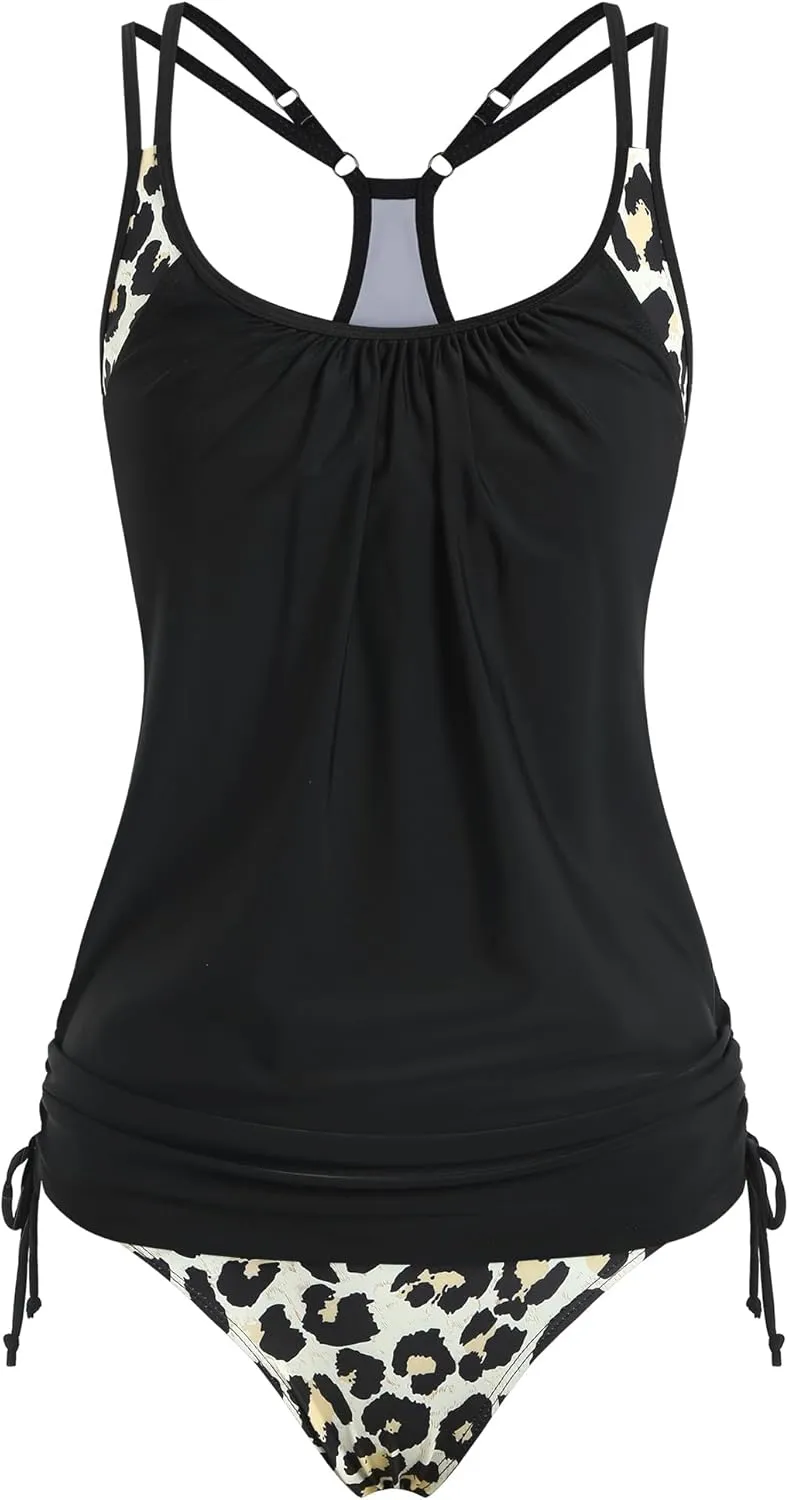ZAFUL Two Piece Tankini Swimsuit for Women High Waisted Tummy Control Bathing Suit Double Up Tankini Set