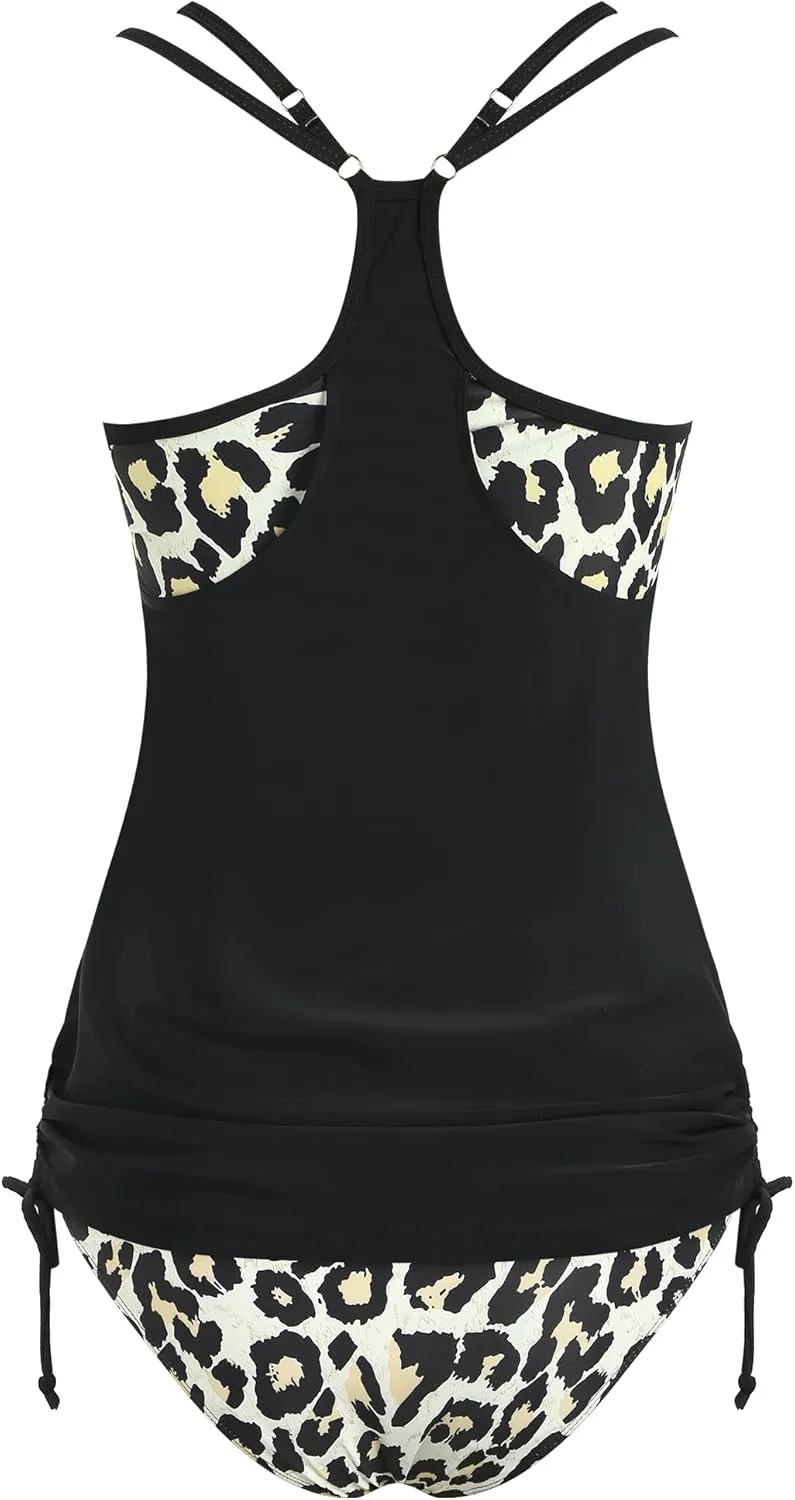 ZAFUL Two Piece Tankini Swimsuit for Women High Waisted Tummy Control Bathing Suit Double Up Tankini Set