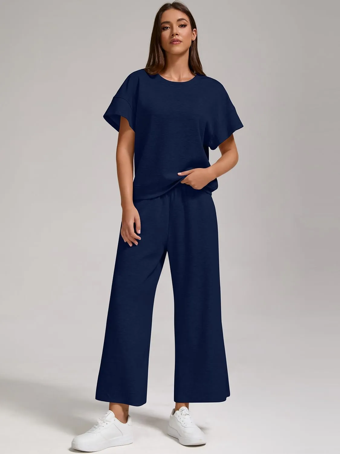 ZFLM Women's 2 Piece Lounge Set Fashion Travel Outfits Vacation Loungewear Comfy Wide Leg Tracksuit S-2XL