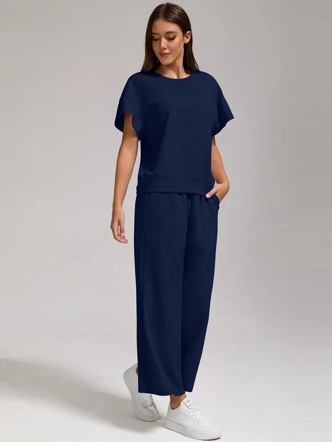 ZFLM Women's 2 Piece Lounge Set Fashion Travel Outfits Vacation Loungewear Comfy Wide Leg Tracksuit S-2XL