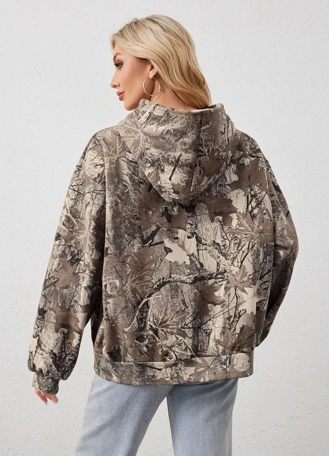 Zip Up Camo Hoodie Womens and Mens Maple Leaf Fleece Hooded Sweatshirt Oversized Camouflage Hoodies For Women