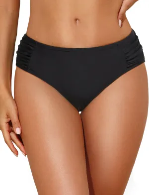 Zmart Women Low Rise Bikini Bottoms - Full Coverage Ruched Bathing Suit Swim Bottom Swimsuits Swimwear