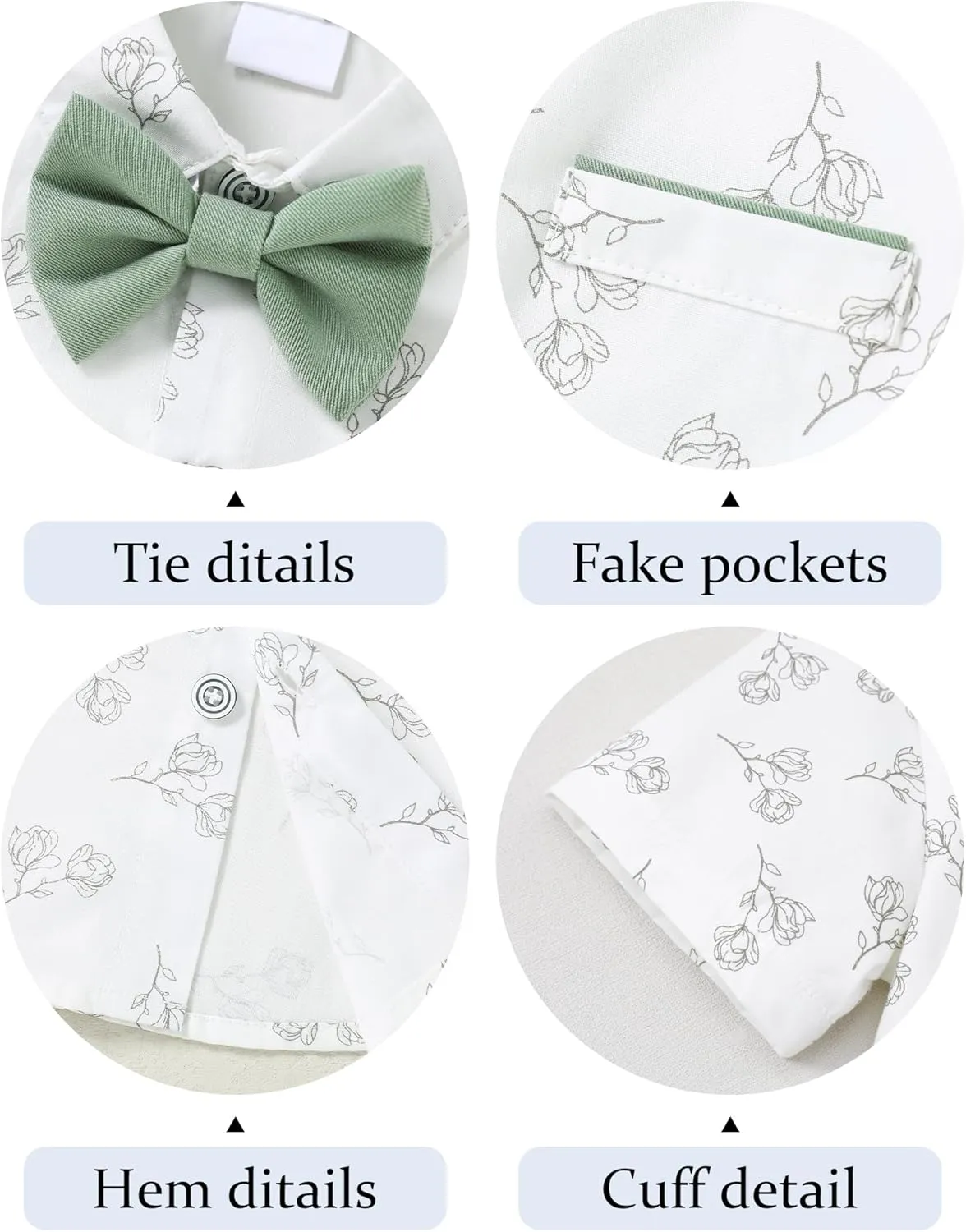 ZOEREA Boys Clothes Formal Suit Gentleman Wedding Outfit Short Sleeve Shirt with Bow Tie and Suspender Pants 2-10 Years
