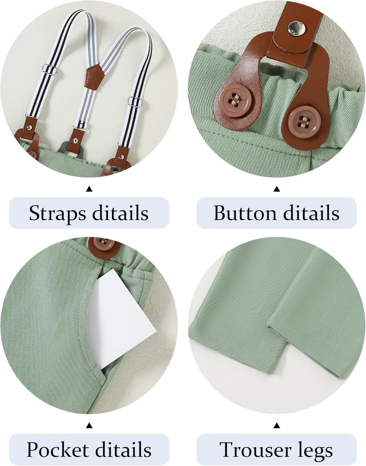 ZOEREA Boys Clothes Formal Suit Gentleman Wedding Outfit Short Sleeve Shirt with Bow Tie and Suspender Pants 2-10 Years